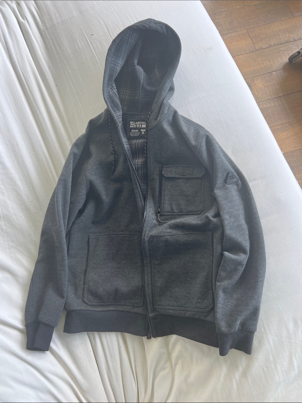 Billabong Men's Dark Gray Full-Zip Hooded Sweater